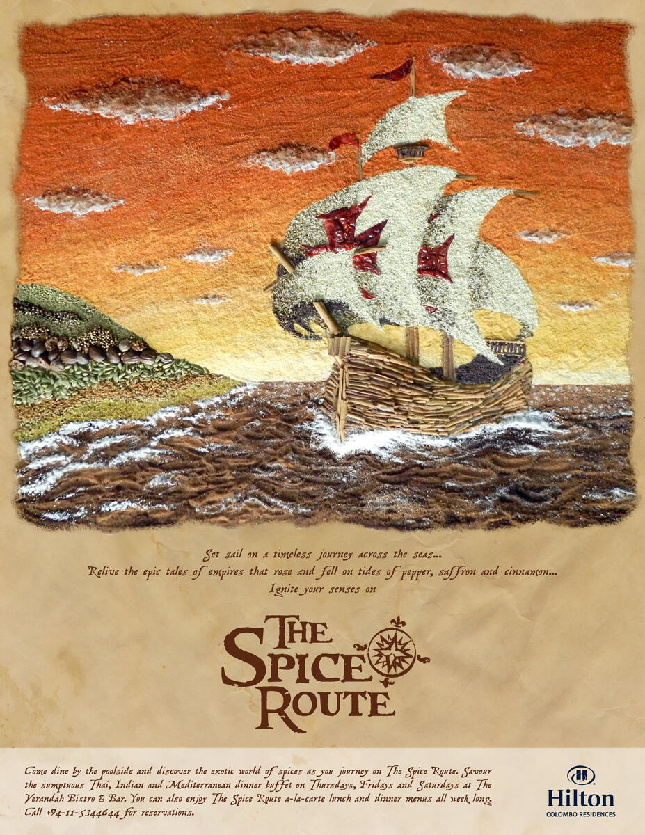 &quot;The Spice Route&quot; poster - Hilton Colombo Residences, F&amp;B Promo campaign featuring art piece made with real spices