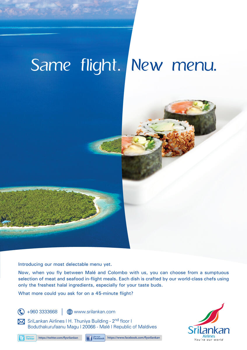 &quot;Same flight. New menu.&quot; - SriLankan Airlines, EDM
