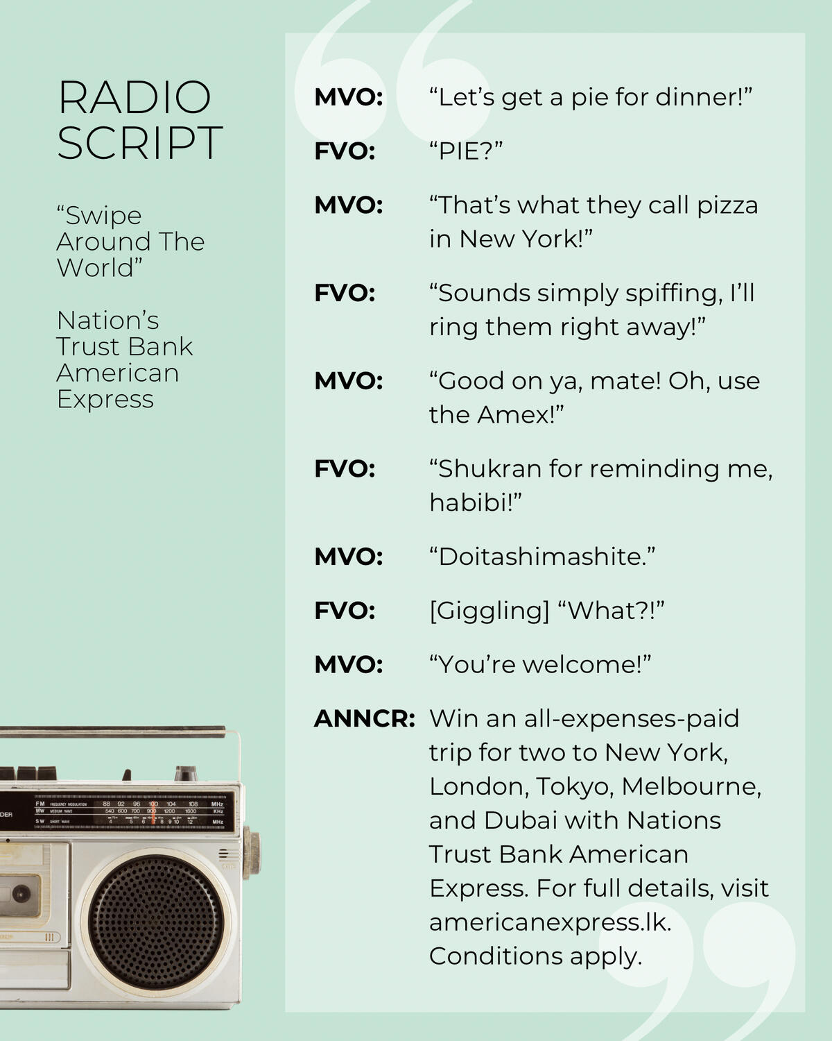 &quot;Accents” - American Express “Swipe &amp; Win” Campaign